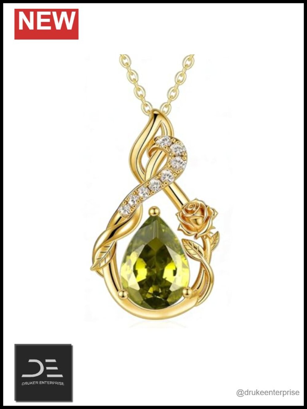 18K Yellow Gold Teardrop Birthstone Pendant Necklace for Women